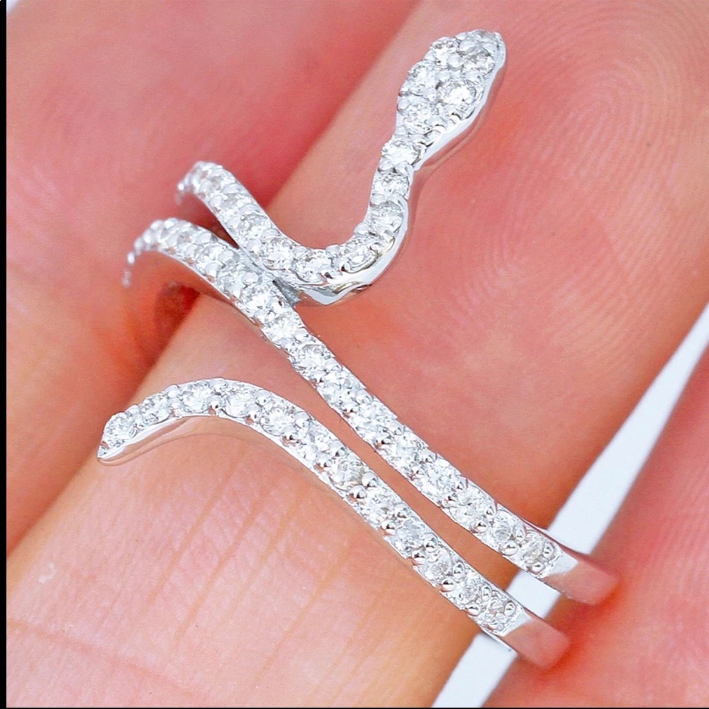 New 925 Silver Lovely Snake Diamond Girls Ring - Picture 4 of 5
